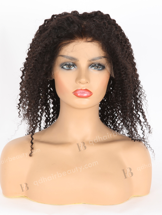 In Stock Indian Remy Hair 16" Kinky Curl Natural Color Lace Front Wig SLF-01294